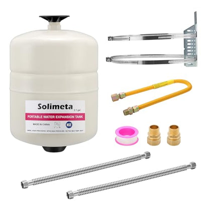 2.1 Gallon Potable Water Expansion Tank with Adjustable Wall Bracket & Gas Water Heater Installation Kit (24" Stainless Steel Hoses 3/4" FIP + 24" Gas Connector) - style: 2.1 gallon with tube and bracket