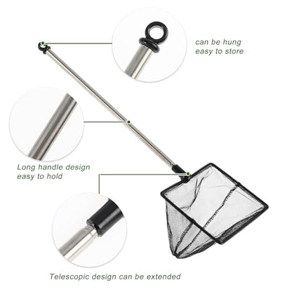 Fish Tank Net, Fine Mesh Aquarium Fish Net, Long Handle Fish Net, Stainless Steel Extendable Handle, Square Aquarium Cleaning Net for Aquarium Accessories - size: 5 inch