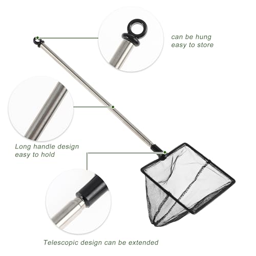Fish Tank Net, Fine Mesh Aquarium Fish Net, Long Handle Fish Net, Stainless Steel Extendable Handle, Square Aquarium Cleaning Net for Aquarium Accessories - size: 5 inch