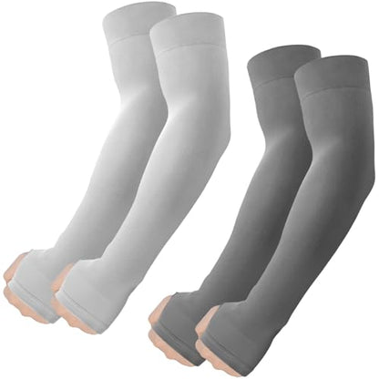 ROXUN Arm Sleeves with Thumb Hole, Cooling UV Sun Protection Compression Tattoo Cover Up for Men/Women - color: 2 Pairs - Dark Gray+light Gray