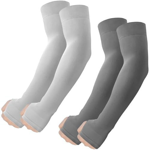ROXUN Arm Sleeves with Thumb Hole, Cooling UV Sun Protection Compression Tattoo Cover Up for Men/Women - color: 2 Pairs - Dark Gray+light Gray