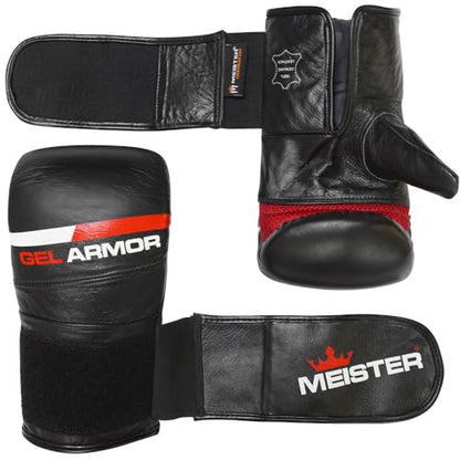 Meister Gel Armor Full-Grain Cowhide Leather Bag Mitts w/Wrist Support (12oz - 16oz) - size: Large / X-Large (16oz)