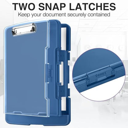 Sooez Original Clipboard with 2 Storage & Pen Holder, Heavy Duty Clip Boards 8.5x11 with Dual Storage, Clearview Dry Erase Coach Clipboard with Real Hinge, High Capacity, School & Office Supplies - color: Dark Blue