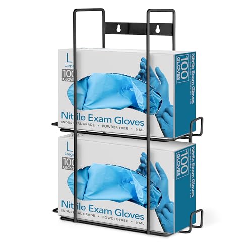 Stock Your Home Black Metal Glove Box Holder Wall Mount for Kitchen, Closet, Lab, Exam, Office, Tissue Shelf - size: 1 Count, style: Double Stack