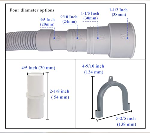 10ft Washing Machine Drain Hose Extension Kit - Universal for Washer, Dishwasher & Dehumidifier, 7-Piece Set with U-Bracket, 4 Clamps & Adapter - size: 10Feet