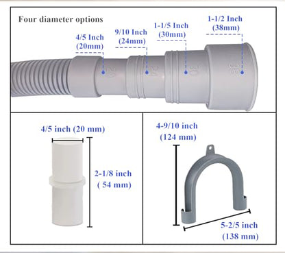 10ft Washing Machine Drain Hose Extension Kit - Universal for Washer, Dishwasher & Dehumidifier, 7-Piece Set with U-Bracket, 4 Clamps & Adapter - size: 10Feet