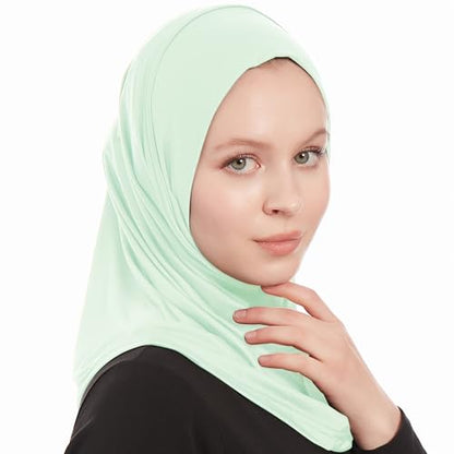 Plain Ready To Wear Amira Hijab for Women - Muslim Instant Amira Jersey Scarf – Soft Muslim One Piece Instant Hijab Headscarf - color: Mint