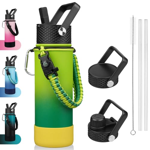 BJPKPK 22oz Insulated Water Bottle with 3 Lids, Straw Lid & Handle - color: Bamboo Grove, size: 22 Ounces