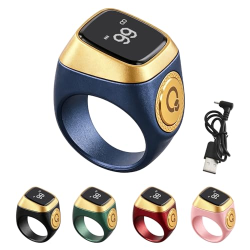 TreasureCave IQibla Smart for ZIKR Ring, Smart Ring Counter Digital Counter & Vibration Reminder, Unisex Azan Alarm Clock Finger Counter for Muslims(20mm Blue) - size: 20mm blue
