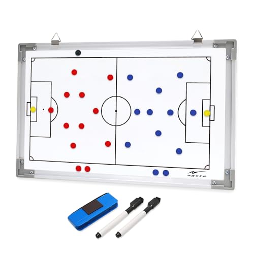 AGORA 18"x12" Two Sided, Dry-Erase Magnetic Soccer Coach Whiteboard - Includes 27 Magnets, 2 Dry Erase Markers, and 1 Large Eraser