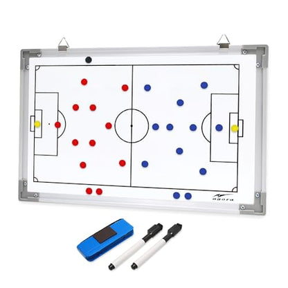 AGORA 18"x12" Two Sided, Dry-Erase Magnetic Soccer Coach Whiteboard - Includes 27 Magnets, 2 Dry Erase Markers, and 1 Large Eraser