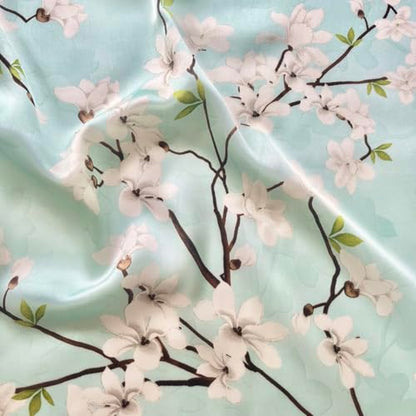 FONYVE Silk Feeling Scarf Medium Square Satin Head Scarf for Women 27.5 × 27.5 inches - color: 03 Light Green Floral