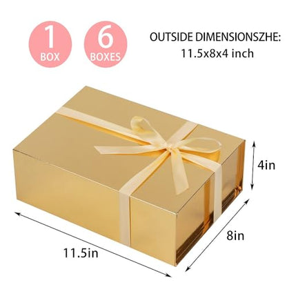 UoeRing 1 Pcs Gold Gift Box 11.5x8x4 Inch with Magnetic Lid | Collapsible Luxury Present Box,for Birthday,Christmas Holiday Gift Includes Card,Ribbon,Tissue Paper & Shredded Filler - color: 11.5x8x4 Inch-Gold-Pack of 1
