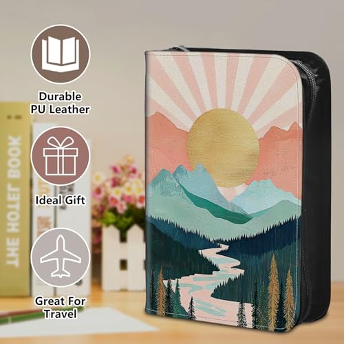 Bible Cover Case for Women, PU Leather Large Bible Cases with Zipper Fits Books Up to 12" x 9" x 2.76”, Bible Carrying Bag for Men, Pink Boho Mountain - color: Pink Boho Mountain