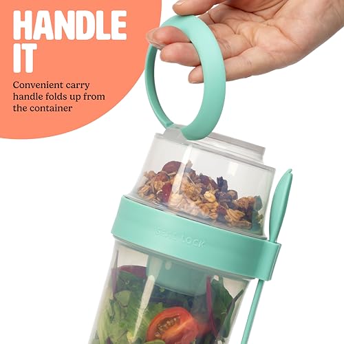 Tasty Salad Shakers with Sporks, Bring Salads and Snacks to Go, All-In-One Container, Convenient Carry Handle, Separate Compartments, 2-Pack Set, Aqua