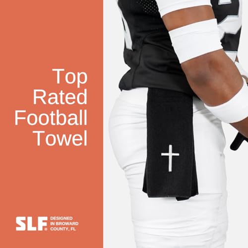 SLEEFS Football Towel - Cotton Quarterback QB Towel for the Football Field - Bi-Fold Hook & Loop Closure - Men/Youth/Boys/Adults - Faith Cross Black - color: Faith Cross Black