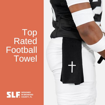 SLEEFS Football Towel - Cotton Quarterback QB Towel for the Football Field - Bi-Fold Hook & Loop Closure - Men/Youth/Boys/Adults - Faith Cross Black - color: Faith Cross Black