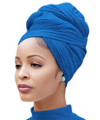 Nonbongoy Head Wraps for Black Women Stretch Headwraps Large Hair Wraps Hijab Scarves for Muslim Head Scarf Turban Headbands - color: 1-denim Blue Headwrap