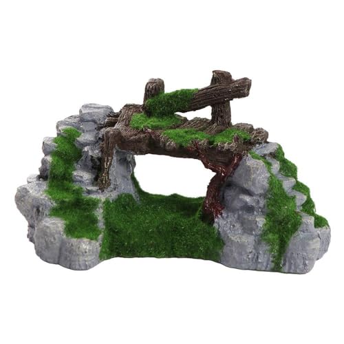 Fish Tank Decorations Bridge Ornament, Resin Craft Creative Fish Tank Ornaments Moss Rockery Shape Decoration DIY Landscaping(Green)