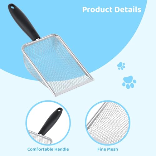 4-Pack Stainless Steel Sifters, Fine Mesh Litter Box Scoops for Cats, Reptile Substrate Shovels, Multi-Purpose Metal Sand Sifters