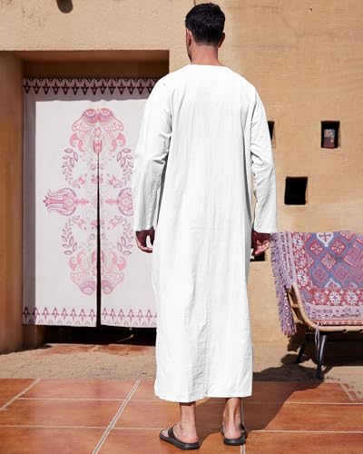 YAOHUOLE Kaftan for Men Long Sleeve Muslim Men Thobe Kaftan Thobe with Pockets - color: White, size: X-Large