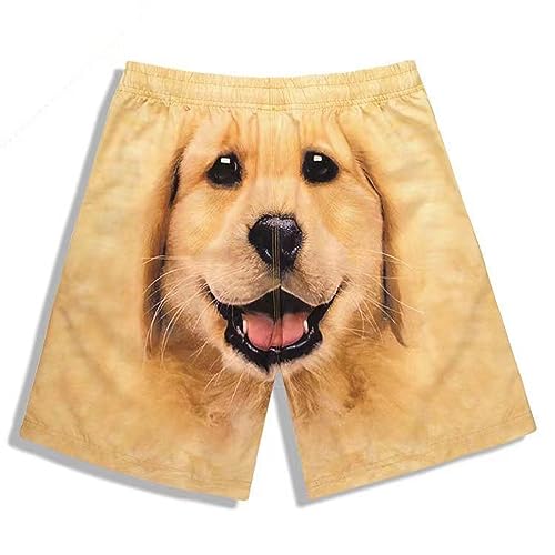 Ctreela Men's Funny Dog 3D Graphic Yellow Loose Fit Summer Beach Shorts - color: Khaki, size: Medium