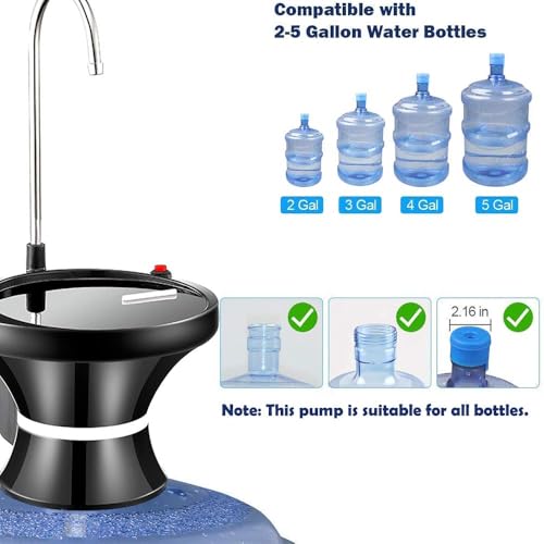Drinking Water Dispenser Pump, Automatic Electric Drinking Water Bottle Pump for 2-5 Gallon Water Jugs, USB Rechargeable with 2 Switch Control, Stable and Portable for Home, Kitchen, Office, Camping - color: Black