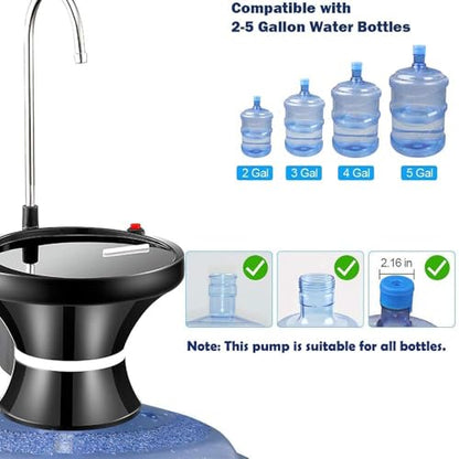 Drinking Water Dispenser Pump, Automatic Electric Drinking Water Bottle Pump for 2-5 Gallon Water Jugs, USB Rechargeable with 2 Switch Control, Stable and Portable for Home, Kitchen, Office, Camping - color: Black