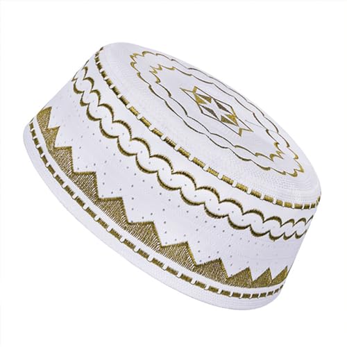 RUIXIA Men Boys Muslim Prayer Kufi Hat Skull Cap Embroidery Islam Kufi Headware takke Praying Beanie Hat Kofia Topi Hat - color: Yellow-teens/Aults