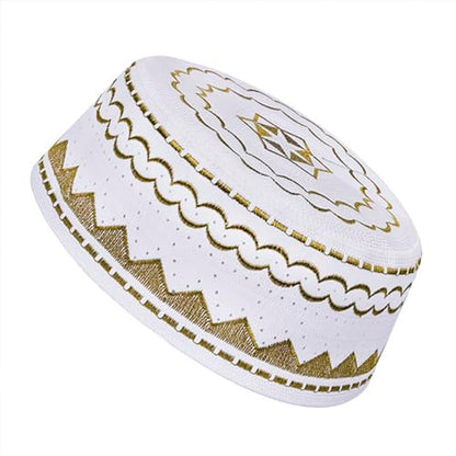 RUIXIA Men Boys Muslim Prayer Kufi Hat Skull Cap Embroidery Islam Kufi Headware takke Praying Beanie Hat Kofia Topi Hat - color: Yellow-teens/Aults