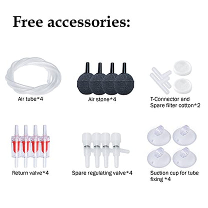 4W/5W/8W Aquarium Corded Electric Air Pump, 96GPH/160GPH/256GPH Dual Outlets 4 Outlets Oxygen Pump, Ultra Quiet Aquarium Bubbler for up to 300 Gallon Fish and Turtle Tank