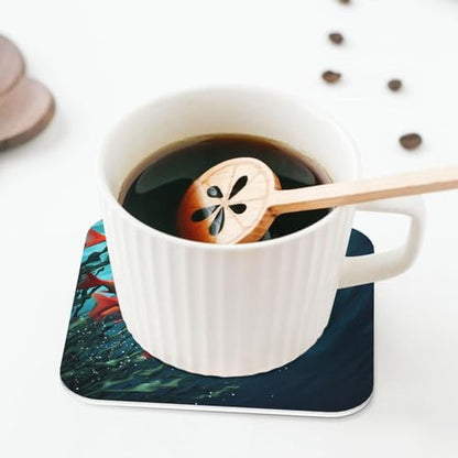 Drink Coasters Set of 4 Leather Coasters for Drinks Fish Aquarium Round Cup Mat Pad Easy Clean Bar Coasters Heat Resistant Funny Cup Coasters for Tabletop Protection,4 Inches - color: Square