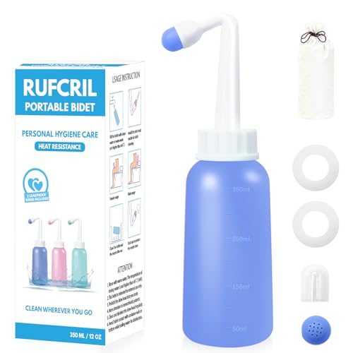 Peri Bottle Postpartum, RUFCRIL 350ml Perineal Wash Bottle, Upside Down Portable Bidet with Carry Bag, Boilable TPE & Dual Leak-Proof Rings, for Perineal Recovery, Hemorrhoid Relief, Hospital Bag - color: Blue