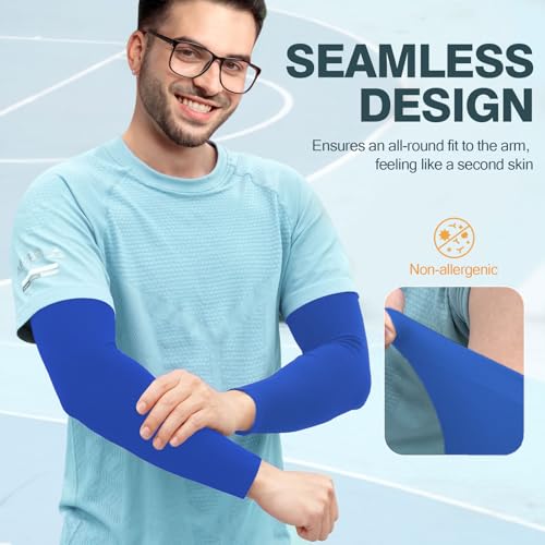 2 Pairs UV Protection Cooling Arm Sleeves Compression Sun Sleeves for Men Women Youth, Tattoo Cover Up, UPF 50 - color: 2 Pairs: Blue