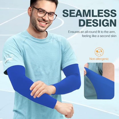 2 Pairs UV Protection Cooling Arm Sleeves Compression Sun Sleeves for Men Women Youth, Tattoo Cover Up, UPF 50 - color: 2 Pairs: Blue
