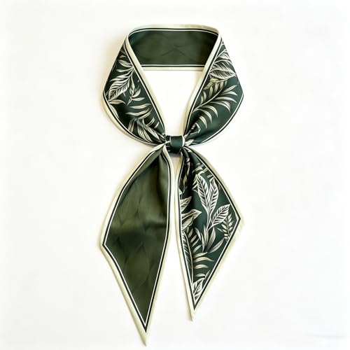 Silky Satin Long Skinny Head Scarf for Women - Neck Hair Scarf, Purse Bag Belt Accessory, Silk Feeling, 57"x5" - color: Avocado Green 05