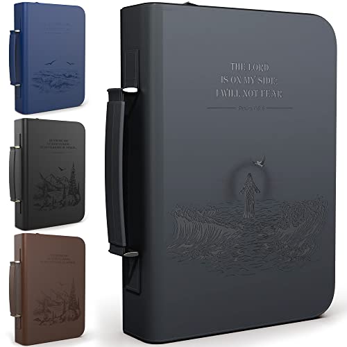 DEHITE Bible Cover Case for Men – Bible Carrying Case for Men – Grey Large Holder – Bag Fits Book 10.1 x 7 x 1.9 in – Pen Slots – Zippered Pocket – Premium Faux Leather – Christian Gift - size: Large Grey