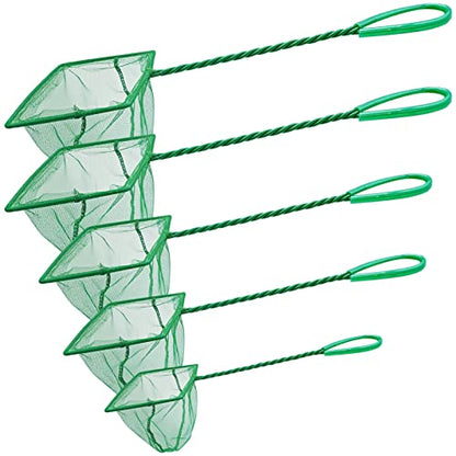 5 Pack Aquarium Fish Net, Multi-Size Fine Quick Fish Catch Nets Nylon Fishing Mesh Nets with Long Plastic Handle for Fish Tank - Green (3in, 4in, 5in, 6in, 6in)