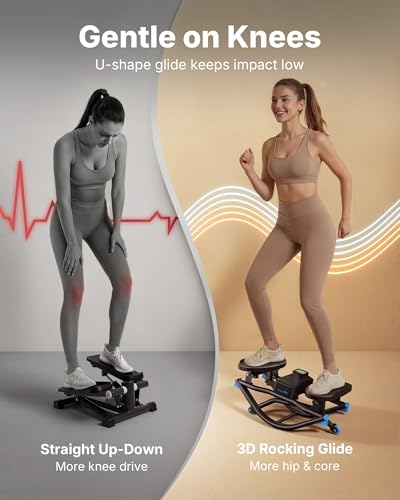 Merach Rocking Steppers for Exercise at Home, 3D Motion Stair Stepper with Resistance Bands for Full Body Workout & Low-Impact Balance Board, 330 LBS Loading Capacity Exercise Equipment - color: Black