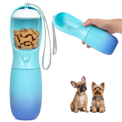 Dog Water Bottle Puppy Essentials, Portable Filtered Dispenser with Travel Dog Food Storage Container, Pet Supplies Gifts Stocking Stuffer Treat Pouches for Pet Training Outdoor Walking Hiking Camping - color: Blue, size: 19 oz