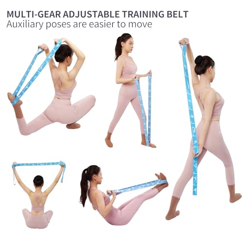 Yoga Strap with 10/12 Loops - Multi-Functional Stretch Band for Pilates, Dance, Gymnastics, Physical Therapy, Flexibility & Resistance Training, Ballet, Latin Workouts - color: Blue