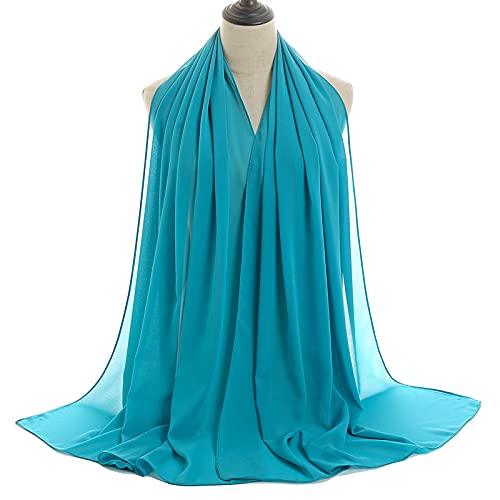 YOUR SMILE for Women Lightweight Breathable Solid Color Soft Chiffon Long Fashion Scarves Sun-proof Shawls Wrap - color: Teal