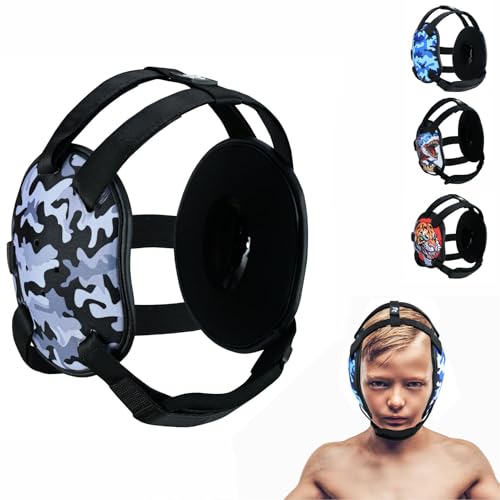 ROAR-INT Kid's Ear Guard BJJ Grappling Head Guard Adjustable Wrestling Headgear for Boys and Girls Earguard MMA Jiu Jitsu (Grey-Camo) - color: Grey-camo