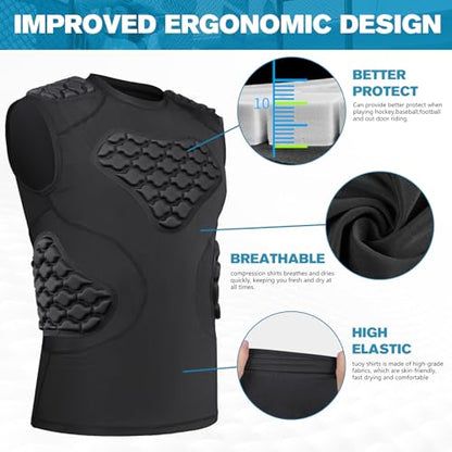 DGXINJUN Men's Football Rib Protector Chest Padded Shirt for Aldult Football Rugby Softball Baseball Heart Sternum Guard - size: Large