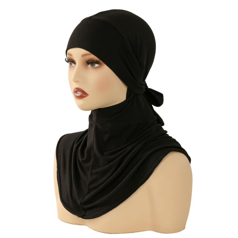 Yeieeo Adjustable Instant Hijab, Full Neck Coverage Breathable Jersey Headscarf for Muslim Women - color: Black
