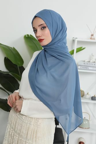 Aisha's Design Instant Chiffon Shawl for Women Modesty Turban Hijab Head Wrap Ready to Wear Women Headscarf - color: Indigo