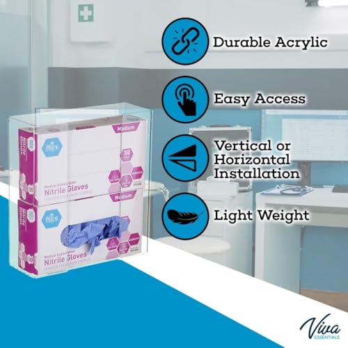 AdirMed VivaEssentials Double Glove Box Holder, Wall Mount or Free Standing Clear Acrylic Glove Holder - color: Clear, style: Double Box Capacity