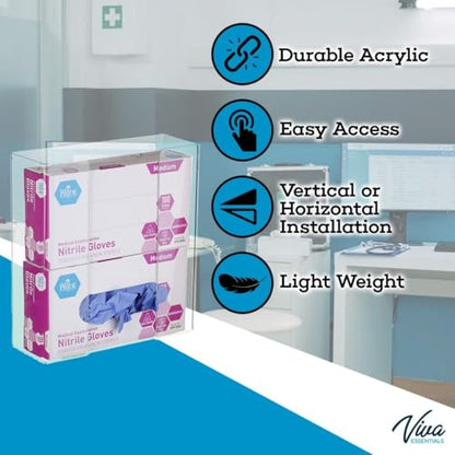 AdirMed VivaEssentials Double Glove Box Holder, Wall Mount or Free Standing Clear Acrylic Glove Holder - color: Clear, style: Double Box Capacity