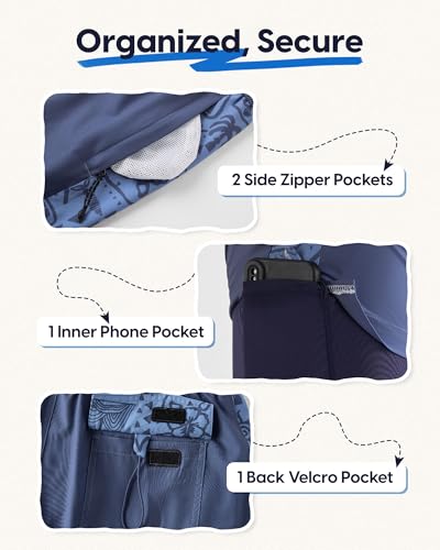 maamgic Mens Swim Trunks - Mens Bathing Suit with Compression Liner 7 Inch Quick Dry Fshion Stretch Zipper Pockets Swimwear - color: Blue Grey-navy Blue-ocean Sun, size: Small