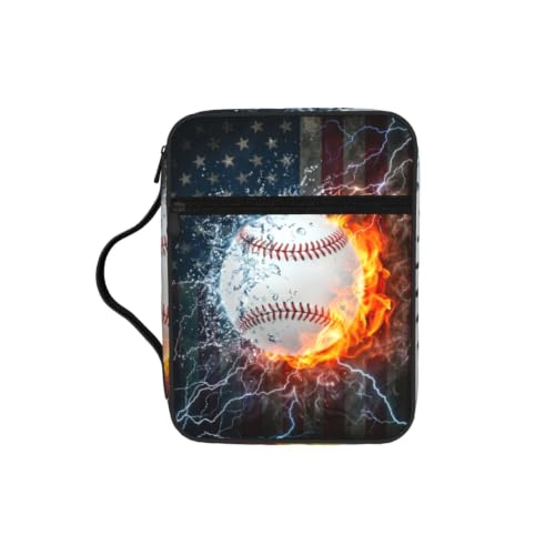 Water and Fire Baseball Bible Cover Case with Handle and Zippered Pocket - color: Water and Fire Baseball